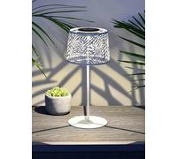 FAHAAM Modern 30cm Tropical Metal Table Lamp, LED Table lamp with Palm Leaf Pattern Shade, Solar Table Lamp, Rechargeable Lighting, Style Tablelamp Desk Bedside Reading Light for Home/Indoor. (White)
