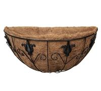 FAHAAM New||Wall Hanging Basket with Coco Liner, Black Metal Half Round Planter, 16 Inch, Floral design, Perfect for your garden||