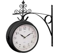 FAHAAM Outdoor Dual Sided Station Clock, Vintage Double-Side Station Wall Clock, Round Wall Hanging Double Sided Garden Clock for Use Both Indoor & Outdoor, Garden Decor Clock