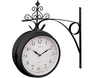 FAHAAM Outdoor Dual Sided Station Clock, Vintage Double-Side Station Wall Clock, Round Wall Hanging Double Sided Garden Clock for Use Both Indoor & Outdoor, Garden Decor Clock