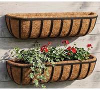 FAHAAM Premier ||Set of 2 Handmade Wall Trough Planters||Black Metal Frame with Coconut Coir Liner|| 62 x 18 x 16.5 cm||indoor/outdoor Garden