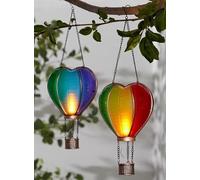 FAHAAM Solar Lights 2 Heart Shaped Hot Air Balloon, Hanging Hot Air Balloon Solar Lantern, Rainbow Stain Cool Fiesta Realistic Flame, Hanging Garden Lights Solar Powered Lantern for Garden, Outdoor.