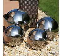 FAHAAM Stainless Steel Gazing Balls Chrome, Set of 4 Stainless Steel Gazing Balls, Stainless Steel Garden Ornaments, Hollow Sphere Globe Ball, Decorative Silver Balls for Outdoor Spaces.