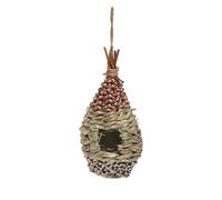 FAHAAM Woven Bird Nest, Natural Woven Bird House with Colourful Braided Top, Decorative Garden Nest, Wild birds Hanging Roosting Pouch, Roosting Pouches for birds, Hand woven bird Nesting Boxes.