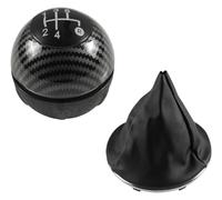 FAHBSTR for Fiat 500 500C 2007-2018 5/6 Speed Gear Shift Knob Leather Gaiter Boot Cover Case Glossy Cap Gear Shift Knob Head Car Shift knob(2pcs Carbon 5speed)