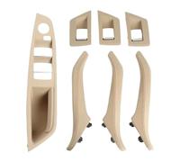 FAHBSTR Interior Door Handle Trim for 5 Series F10 F11 2010-2017 RHD Handle Armrest Panel Without Mirror Folding Button Interior Door Pull Leather(Beige,LHD)