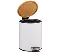 FAHD TRADERS 3L Bamboo Pedal Bin | Soft Close Bathroom Bin with Bamboo Lid | Eco-Friendly, Fingerprint-Resistant, Anti-Slip Base | White Matte Finish Waste Bin