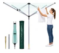 FAHD TRADERS 60M 4 Arm Rotary Washing Line Outdoor | Heavy Duty Clothes Airer with Ground Spike & Protective Cover | Foldable Garden Clothes Dryer | 3 Adjustable Heights | Rust Resistant