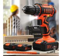 FAHEFANA Cordless Drill, 20V Drill Set, 2 Batteries 2000mAh, Electric Screwdriver, 42Nm Electric Power Drill Driver, 25+1 Torque, 2 Speed, LED Light, 24 Accessories, Battery Combi drill for Home & DIY