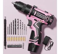 FAHEFANA Cordless Drill Set Pink, 12V Lightweight Electric Screwdriver Driver, Electric Power Drill with Battery & Charger, 3/8" Keyless Chuck, 42 Pcs Accessories, Tool Kit for Home DIY