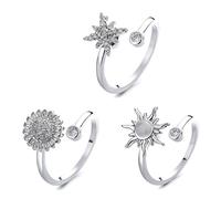 [FAHIA] Anti-Stress Expandable Rotating Gift for Women 6 Point Star Character Jewish Spinner Ring Women Silver Ring Adjustable Open Set Stress