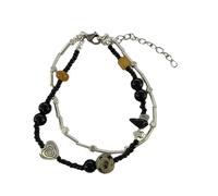 [FAHIA] Double Strand Love Heart Bracelet Vintage White Black Beaded Wristband Elegant Beaded Bangle Accessory Gift