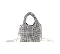 [FAHIA] Full Rhinestone Bling Handbag Bucket Shape Shoulder Bag Clutch Bag for Formal Prom Party Club Rhinestone Bucket Bag for Evening Wedding, Silver