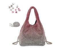 [FAHIA] Full Rhinestone Bling Handbag Bucket Shape Shoulder Bag Clutch Bag for Formal Prom Party Club Rhinestone Bucket Bag for Evening Wedding, Sudden changes to red