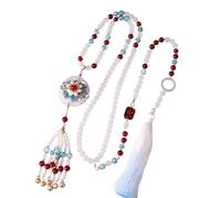 [FAHIA] Unique Necklace for Chinese Skirt Costume Chinese Mamian Qun Supply Chain Tassel Pearl Flower, 白