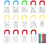 Fahibin 14Pcs DIY Graffiti Bags, DIY Reusable Party Bags with 12 Coloring Pens,DIY Non-Woven Reusable Colouring Bag for Schools and Birthday Party