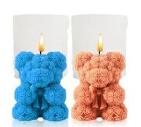 Fahibin 2Pcs Rose Bear Shape Candle Mold,3D Rose Teddy Bear Silicone Moulds,for Candles and Soaps, Chocolates