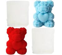 Fahibin 2Pcs Rose Bear Shape Candle Mold, Rose Bear Candle Mold for Epoxy Resin Silicone Teddy Casting Mould for DIY Aromatherapy Wax Candle Soap