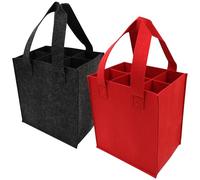 Fahibin 2Pcs Wine Bottle Carrier Bag, Portable 6 Bottle Wine Carrier,6 Compartments, Reusable, Foldable, 2 Handles, Grey and Red 24 * 24 * 16cm