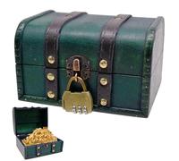Fahibin Kids Pirate Treasure Chest, Classic Wooden Storage Box, Small, 16cm*12cm*9.5cm, Lockable, For Jewelry, Accessories, Children's Adventure Games, Theme Parties