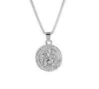 Fahion Round Coin Amulet Necklace for Women Girls Vintage Personality Engraved Carved Coin Disc Protection Box Chain Pendant Necklaces Saint Christopher Medal Antique Religious Jewelry Gifts, Metal