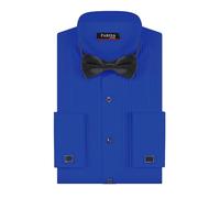 FAHIZO Men's White Tuxedo Shirt with Wing Collar, French Cuffs & Accessories, Bow Tie/Royal Blue, Medium