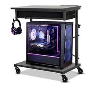 FAHKNS 2-Tier Computer Tower Stand - Computer Tower Floor Stand，PC Tower Stand with Power Outlet & Lockable Wheels，PC Holder for Office/Home/Studio/Game Room