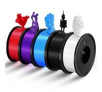 FAHKNS 3D Printer Filament PLA 1.75mm 3-D Printing Materials 5 Colors Bundle Print Filimate 1.75 mm White Black Red Blue Purple Filiment1.75 Accuracy ±0.02mm Fillament Spool Vacuum Pack 250G X 5 Roll
