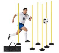 FAHKNS 6 Pcs 5.6 FT Adjustable Agility Training Poles for Soccer,Basketball,Football,Horse,Dog - Speed and Agility Training Equipment Sports Training Poles with Rubber Bases and Bag