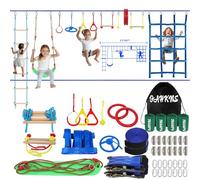FAHKNS Ninja Warrior Obstacle Course for Kids - 2 x 55ft Slackline Kit with 10 Ninja Accessories for Kids,Obstacles Cargo Net Rope Ladder Monkey Bars Ninja Course for Kids