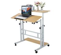 FAHKNS Small Standing Desk, Portable Stand Up Desk with Wheels, Adjustable Height Computer Desk for Home Reading Desk and Office Work