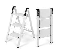 FAHKNS White 3 Step Ladder, Aluminum Light Folding 3 Step Stool with Non-Slip Wide Pedal (7.9Inch), 330Lbs Capacity Stepping Stool for Office,Household,Kitchen
