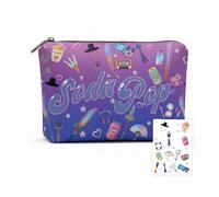 FAHMJMYBD Demon Cosmetic Bag with Matching Temporary Tattoo Sheet - Cute Hunters Makeup Pouch for Travel, Gifts & Collectors - Soda Pop Design, Purple Gradient Aesthetic