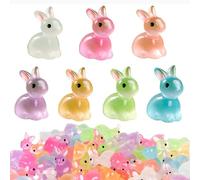 FAHOI 70PCS Mini Easter Bunny Luminous, Resin Glow in the Dark Miniature Rabbits for Home Garden Ornaments & Kids Gifts