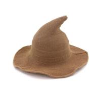 FAHOI Halloween Witch Hat for Womens, Adult Kinitted-Wool Wizard Hats for Halloween Masquerade Cosplay Party Accessories (Khaki)