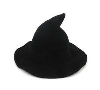 FAHOI Halloween Witch Hat for Womens, Adult Kinitted-Wool Wizard Hats for Halloween Masquerade Cosplay Party Accessories (Black)