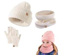 FAHOI Hat Scarf and Gloves Set Ladies Winter Beanie Hat, Touch Screen Thermal Gloves and Soft Neck, Gift for Men Women (UK, Alpha, One Size, Beige)