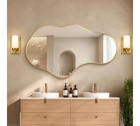 Fahomiss Irregular Wall Mirror, 24"x40" Gold Abstract Asymmetrical Mirrors for Wall, Decorative Cloud Aesthetic Mirror for Bathroom, Bedroom, Cloakroom, Entryway, Shatter-Proof Aluminum Alloy Frame
