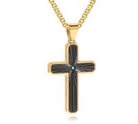 Fahonie Cross Necklace for Men Jesus Christ Cross Pendant Charm Punk Hip Hop Style Jewelry Religious Graduation Gift for Men Boyfriend, Stainless Steel, Cubic Zirconia