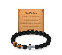 Fahonie Mens Cross Bead Bracelet, Black Onyx Beads Cross Charm Bracelet Faith Religious Christian Christmas Jewelry Gift for Men, Brothers & Sons Ideal Gift, cubic-zirconia