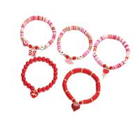 Fahoujs 5 Pieces Valentine Stackable Bracelets Gift Set for Dating Parties Everyday Use Romance Expression Hand Chain Stackable Hearts Wrist Chain