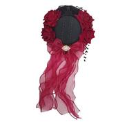 Fahoujs Bows Hairpin With Bead Chain Hair Clip Flower Elegant Ribbon Lace Hat Bunches Headwear Punk Halloween