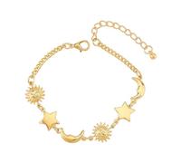 Fahoujs Dainty Celestials Wristband 14K Gold Crescents Moon Star Adjustable Chain Moon Star Beach Wrist Jewelry Dainty Celestials Jewelry