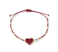 Fahoujs Delicate Handwoven Combining Love Heart Design and Mystical Evil ' s Eye Multicolor Beads Wristband Bangle Bead Hand Chain Jewelry