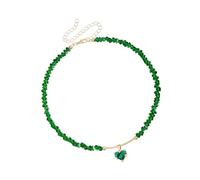 Fahoujs Handcrafted Glass Bead Love Crystal Pendant Necklace Elegant Design Clavicle Chain For Daily Wear And Special Occasions Delicate Alloy Chain Necklace