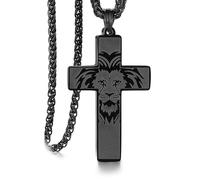 Fahoujs Men ' s Animal Crucifix Pendant Necklace 45x30mm Stainless Steel Symbolizing Faith Strength and Masculine Charm Inspirational Jewelry