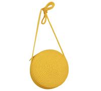 Fahoujs Straw Woven Bag Handwoven Shoulder Bag Solid Color Round Crossbody Bags For Girl Beach Large Capacity Cellphone Natural Fiber