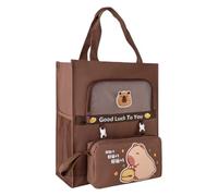 Fahoujs Students Books Bag Detachable Pen Case Cartoon Print Canvas Bag Shopping with Side Pockets Top Handle Cartoon Print Books with Detachable Pencil Case Canvas for Students