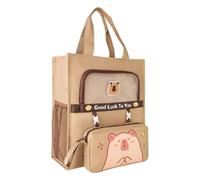 Fahoujs Students Books Bag Detachable Pen Case Cartoon Print Canvas Bag Shopping with Side Pockets Top Handle Cartoon Print Books with Detachable Pencil Case Canvas for Students