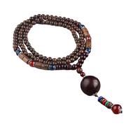 Fahoujs Styles Wood Beaded Necklace Elegant Wood Bead Necklace Handmade Long Chain for Sweaters Souvenir